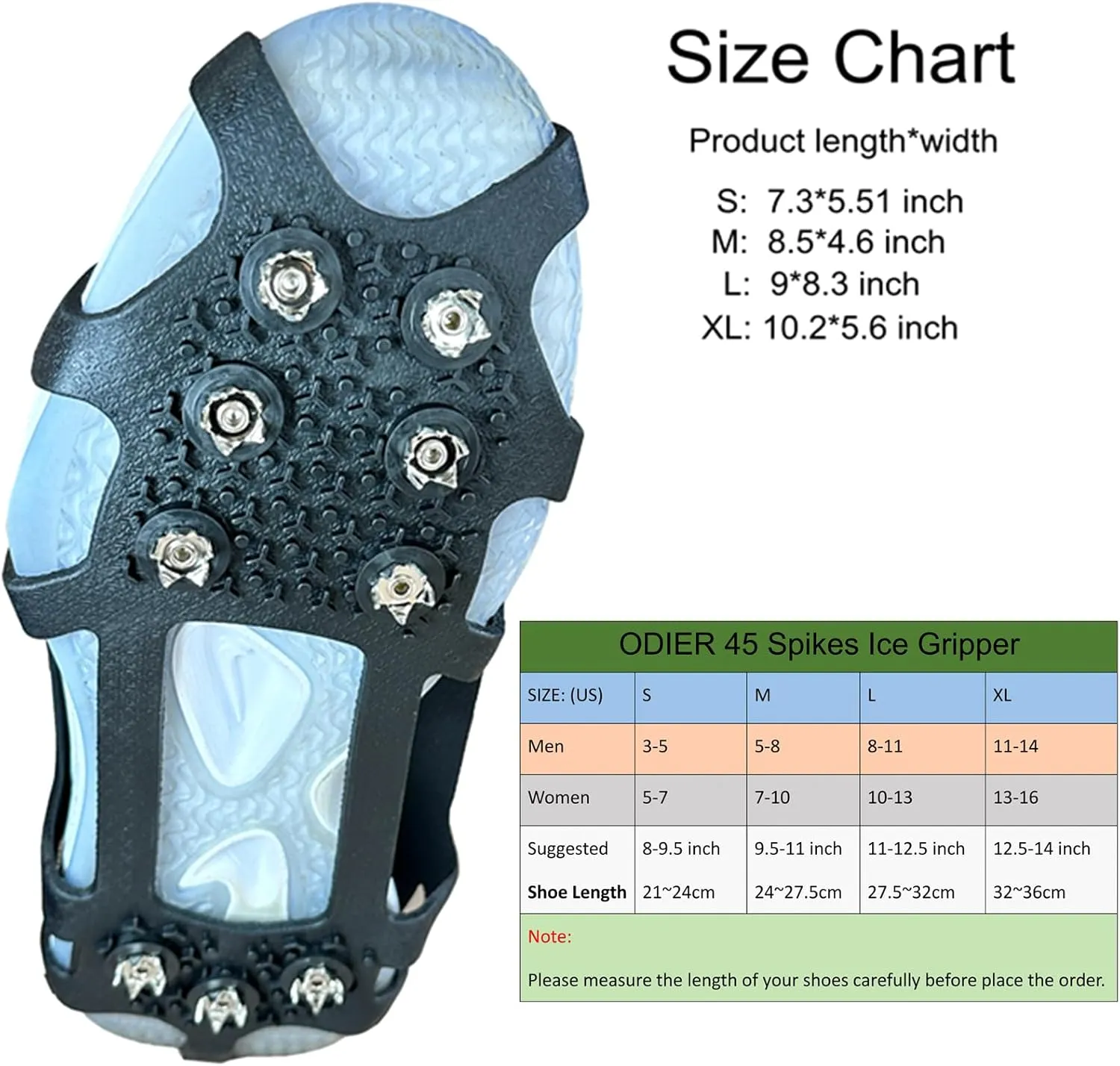 Ice Cleats Grippers for Boots and Shoes 9 Teeth Crampons Tiny Spikes Ice Cleats for Walk on Ice Snow and Freezing Mud