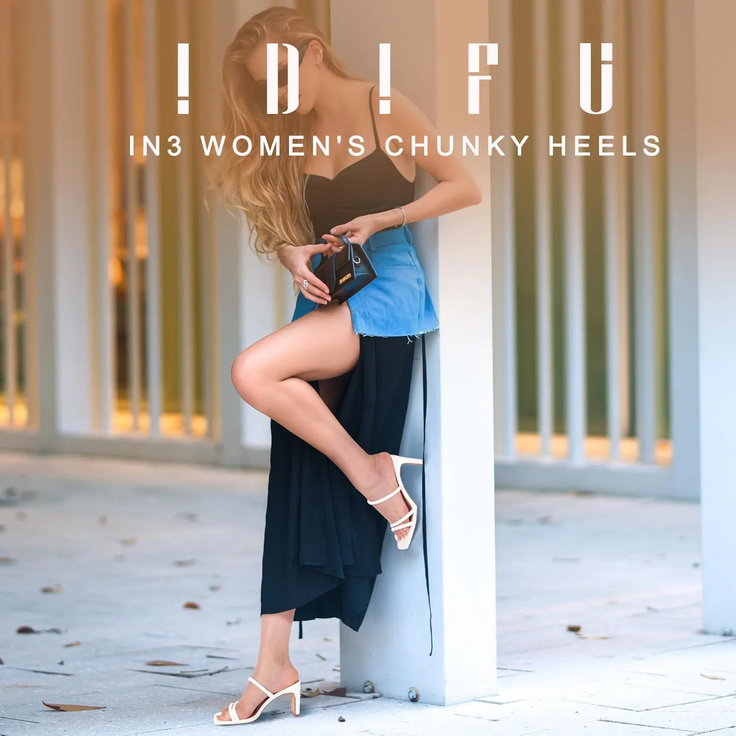 IDIFU IN3 Strappy Heels High Chunky Block Square Open Toe Slip On Slide Heels Mules Wedding Bridal Bride Prom Party Dress Shoes for Women Dressy Comfortable Cute Fashion Trendy Heeled Sandals