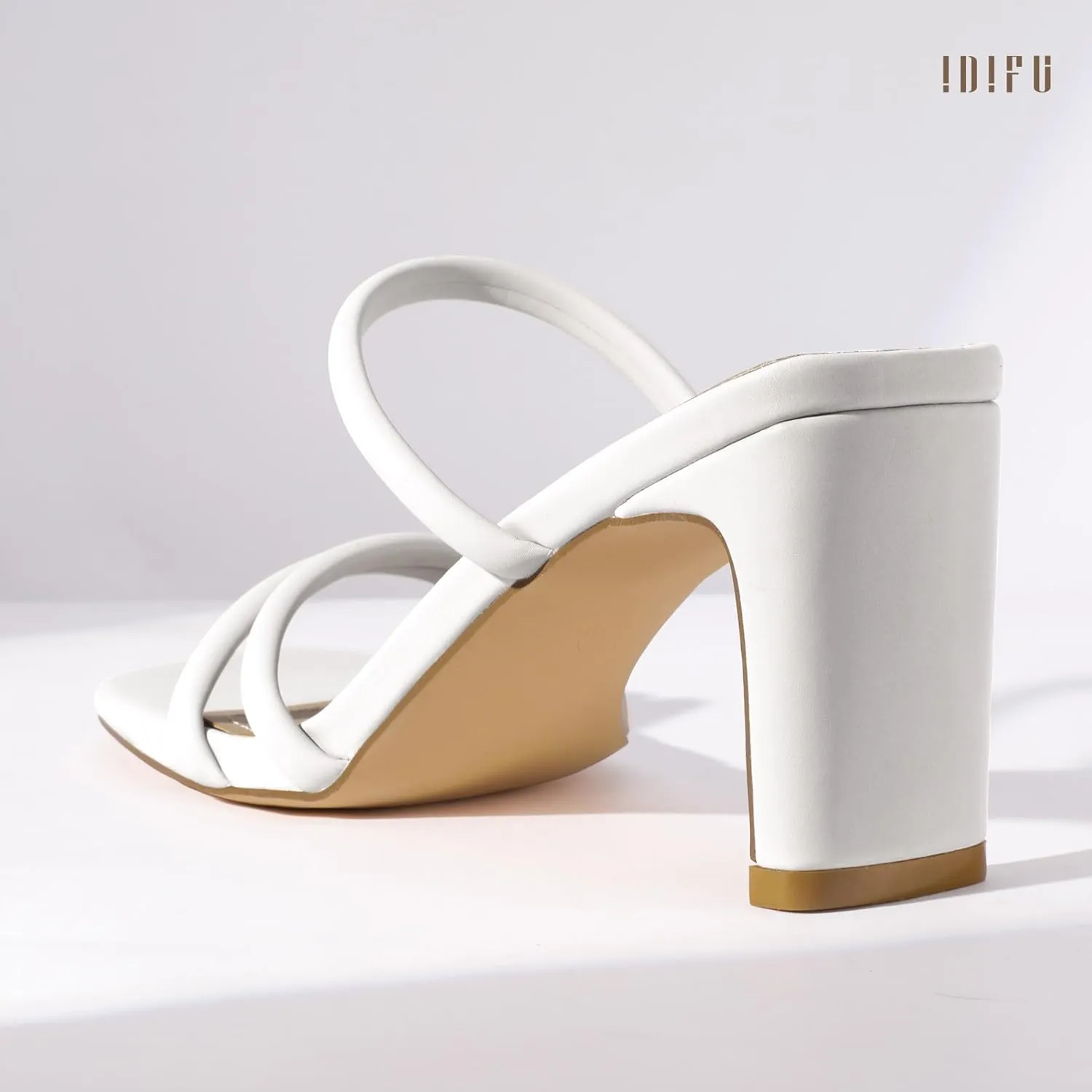 IDIFU IN3 Strappy Heels High Chunky Block Square Open Toe Slip On Slide Heels Mules Wedding Bridal Bride Prom Party Dress Shoes for Women Dressy Comfortable Cute Fashion Trendy Heeled Sandals