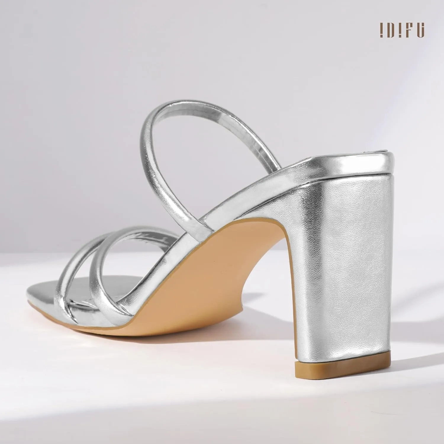 IDIFU IN3 Strappy Heels High Chunky Block Square Open Toe Slip On Slide Heels Mules Wedding Bridal Bride Prom Party Dress Shoes for Women Dressy Comfortable Cute Fashion Trendy Heeled Sandals
