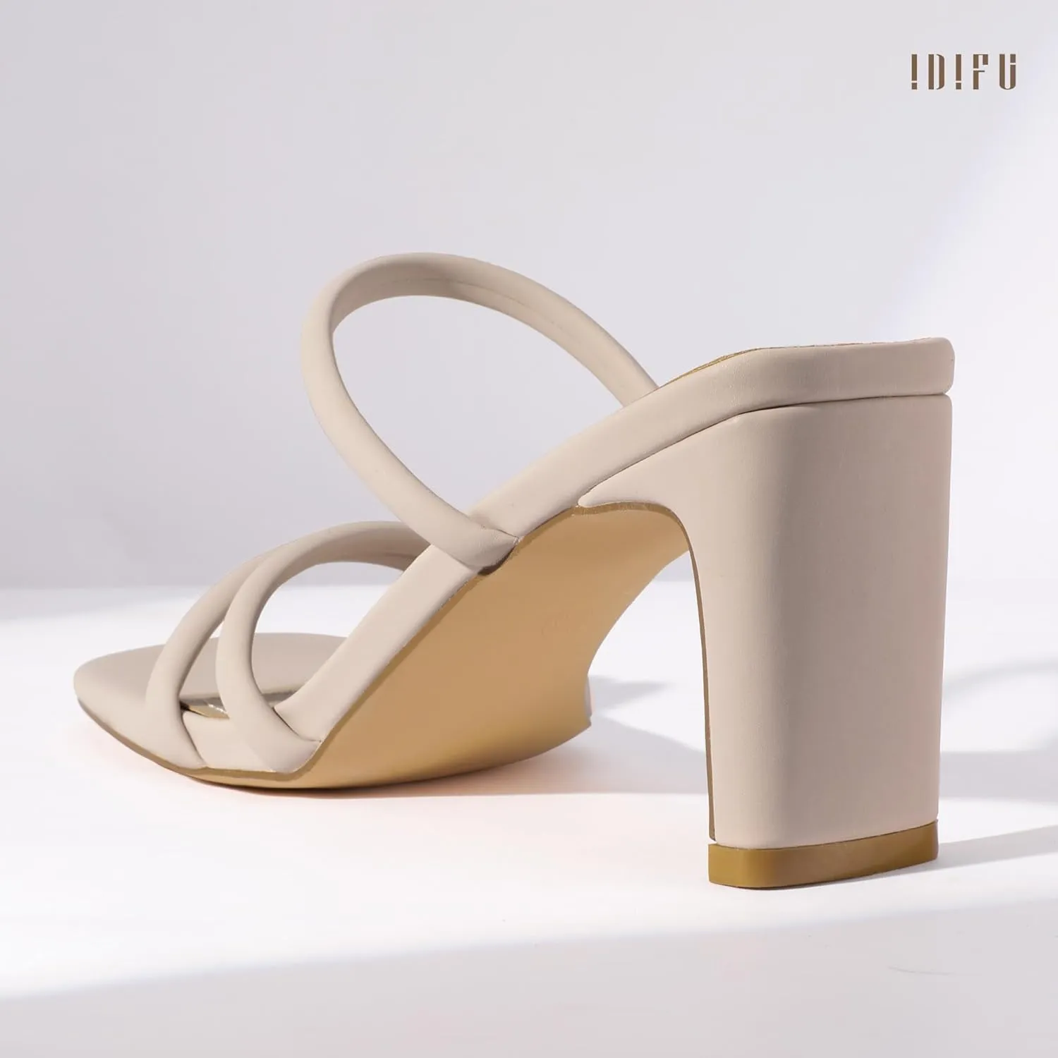 IDIFU IN3 Strappy Heels High Chunky Block Square Open Toe Slip On Slide Heels Mules Wedding Bridal Bride Prom Party Dress Shoes for Women Dressy Comfortable Cute Fashion Trendy Heeled Sandals