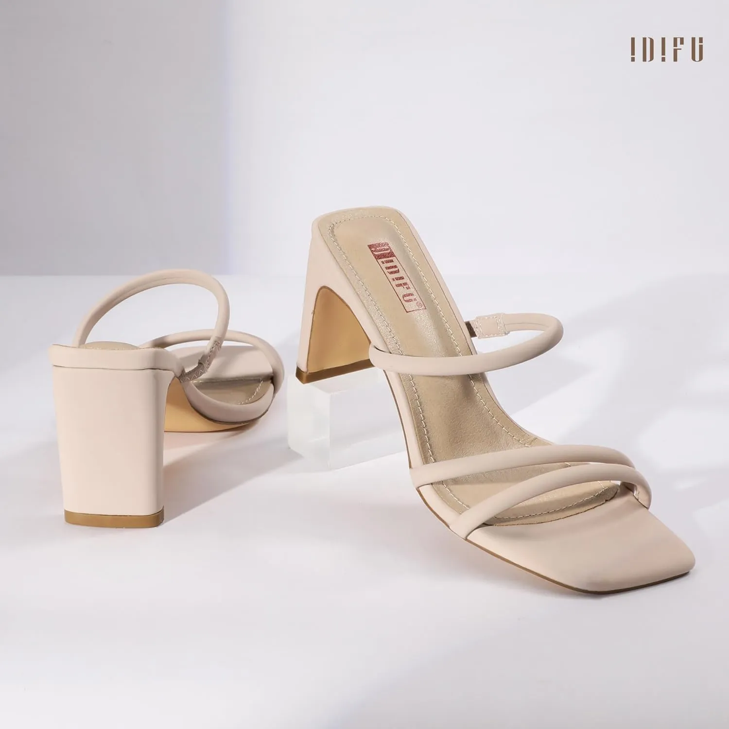 IDIFU IN3 Strappy Heels High Chunky Block Square Open Toe Slip On Slide Heels Mules Wedding Bridal Bride Prom Party Dress Shoes for Women Dressy Comfortable Cute Fashion Trendy Heeled Sandals