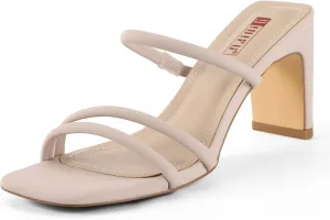 IDIFU IN3 Strappy Heels High Chunky Block Square Open Toe Slip On Slide Heels Mules Wedding Bridal Bride Prom Party Dress Shoes for Women Dressy Comfortable Cute Fashion Trendy Heeled Sandals