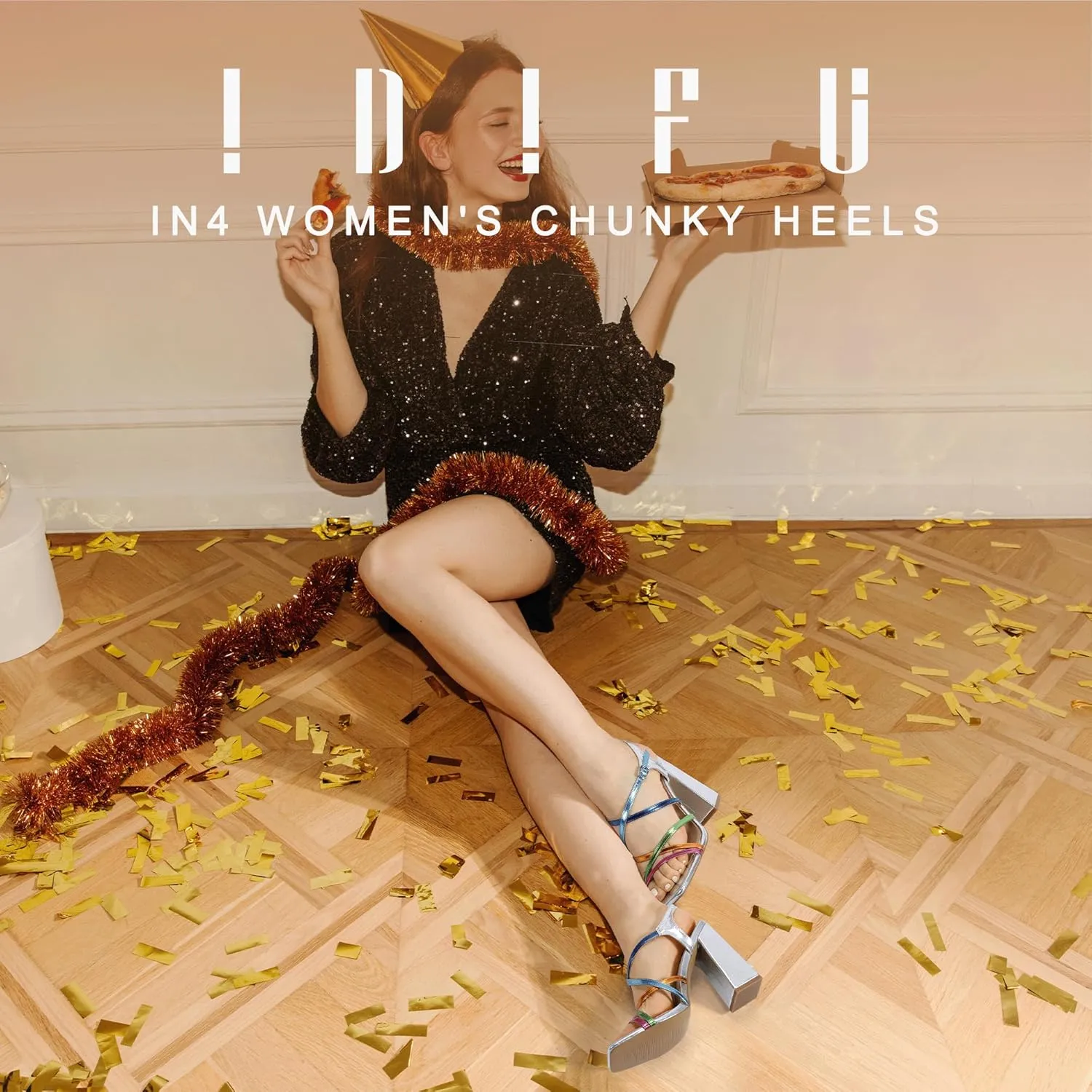 IDIFU IN4 High Strappy Heels Chunky Block Colorful Multicolor Dress Shoes for Women Bride Wedding Summer Prom Party Heeled Sandals Dressy Comfortable Sexy Cute Trendy Fun Square Open Toe Heels