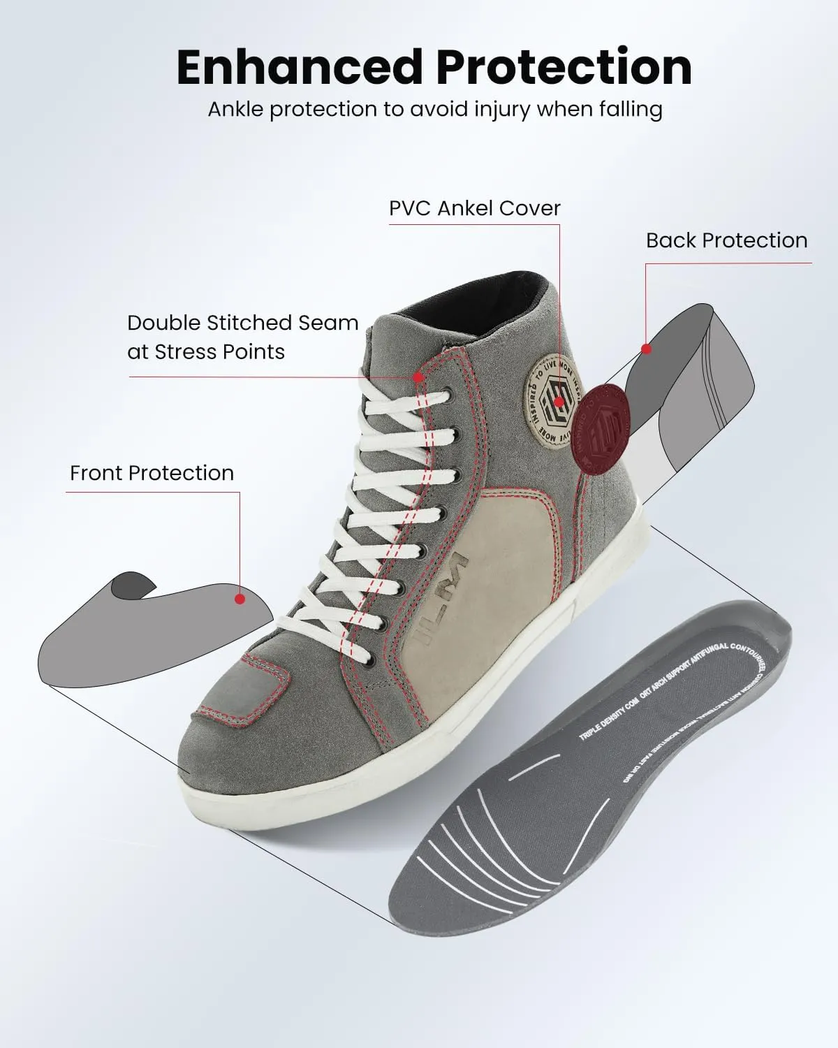ILM Motorcycle Shoes Motocross Riding Waterproof Anti-Slip Leather Reinforced Street Shoe for Men Women Model UB207