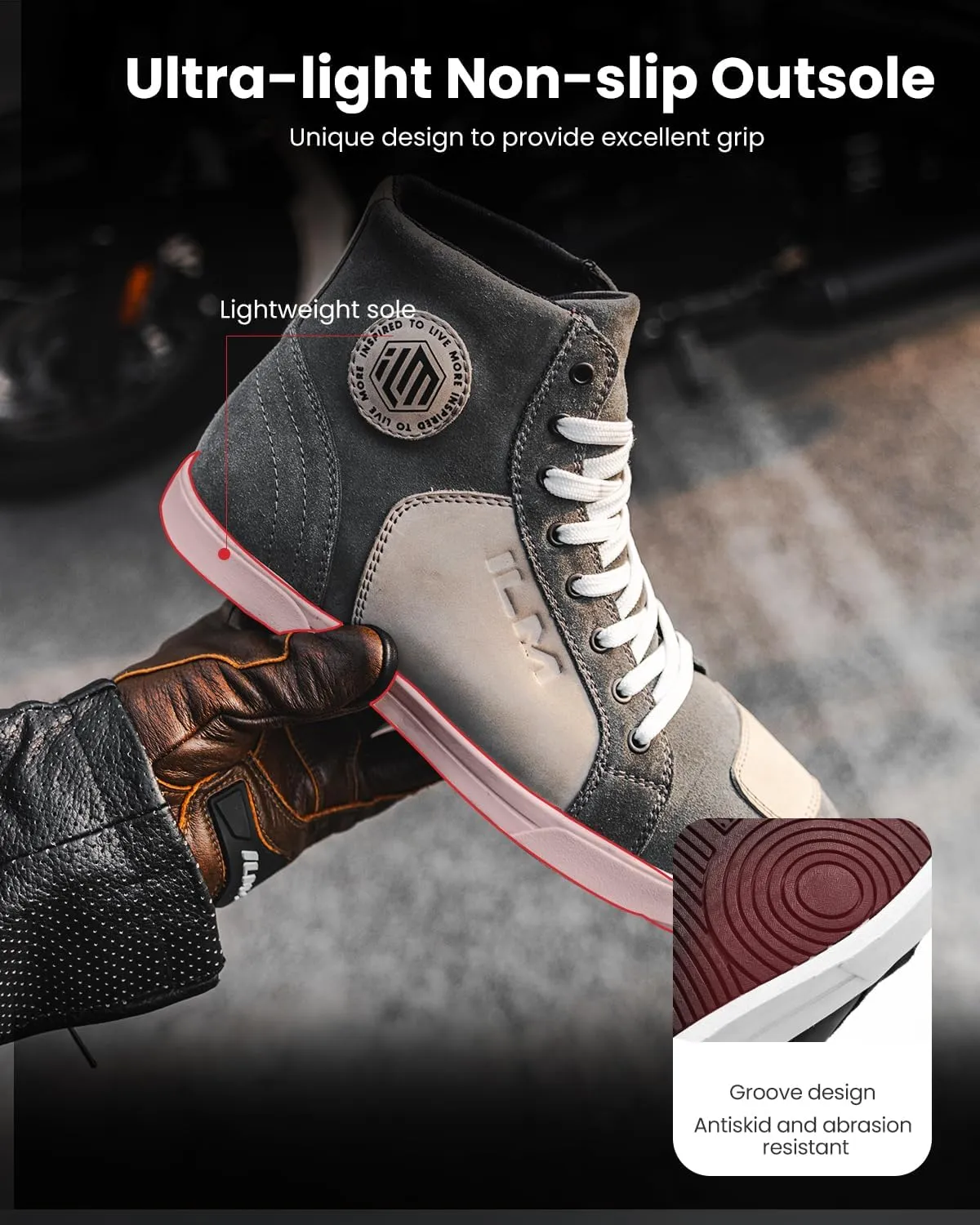 ILM Motorcycle Shoes Motocross Riding Waterproof Anti-Slip Leather Reinforced Street Shoe for Men Women Model UB207