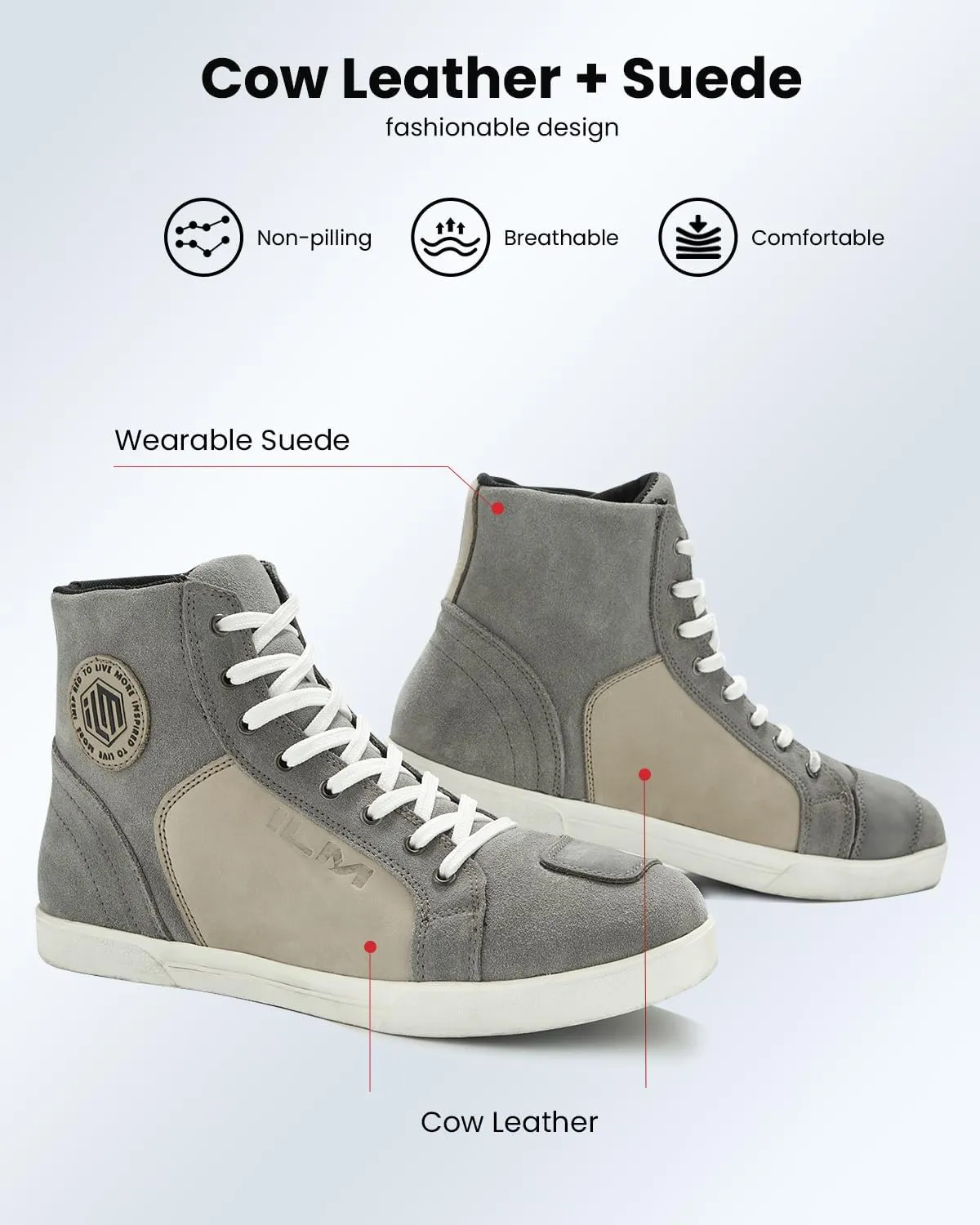 ILM Motorcycle Shoes Motocross Riding Waterproof Anti-Slip Leather Reinforced Street Shoe for Men Women Model UB207