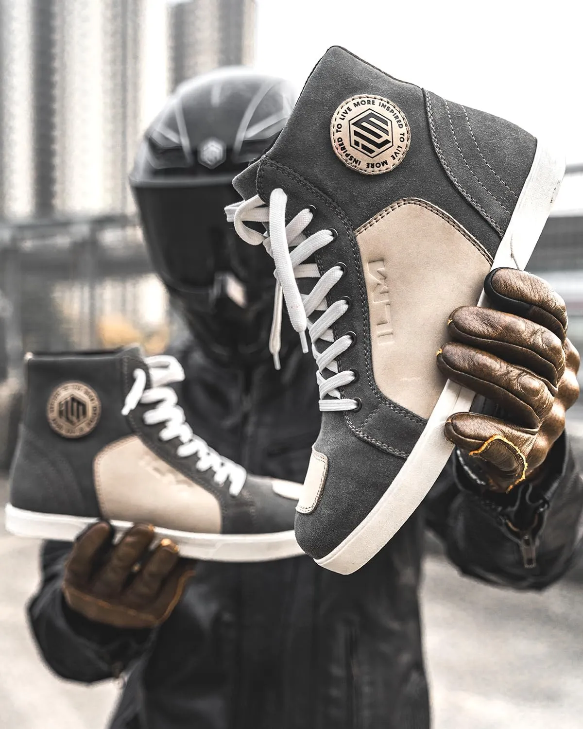 ILM Motorcycle Shoes Motocross Riding Waterproof Anti-Slip Leather Reinforced Street Shoe for Men Women Model UB207