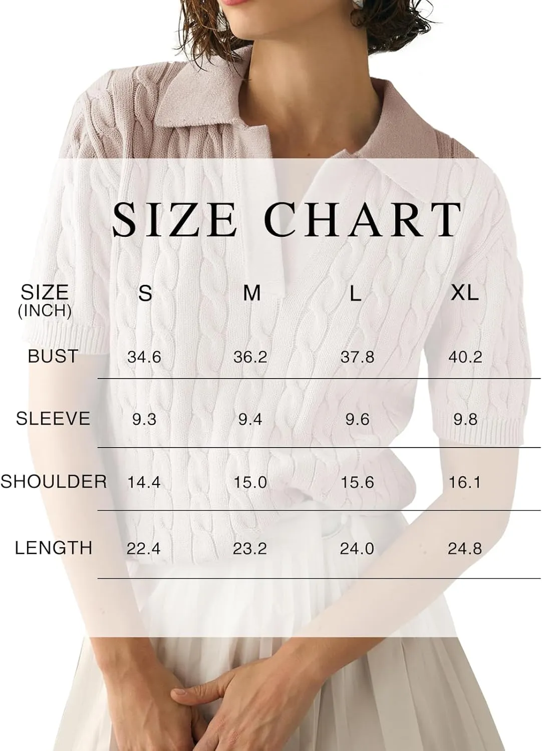 Imily Bela Women's Cable Short Sleeve Sweaters Tops Solid Lapel V Neck Knit Casual Soft Pullover Shirt