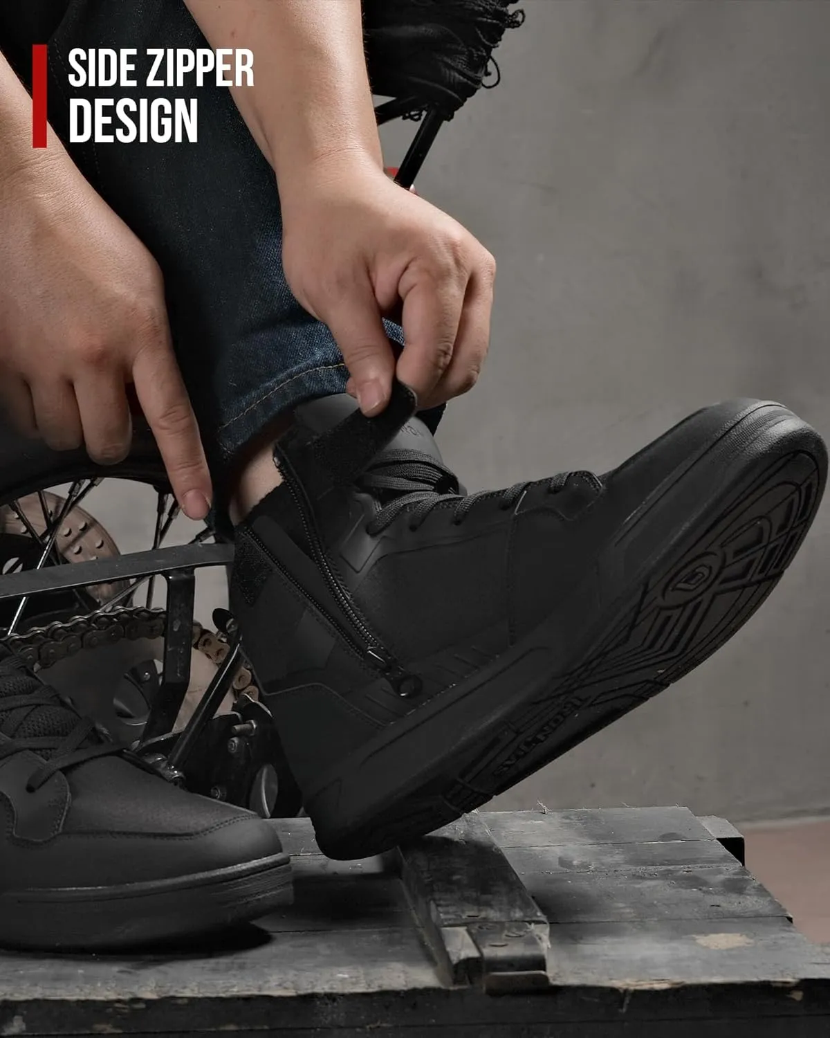 IRON JIA'S Motorcycle Shoes for Men, Anti-Slip Breathable Casual Motorcycle Riding Boots with Ankle Support, Shift Pad 9.5