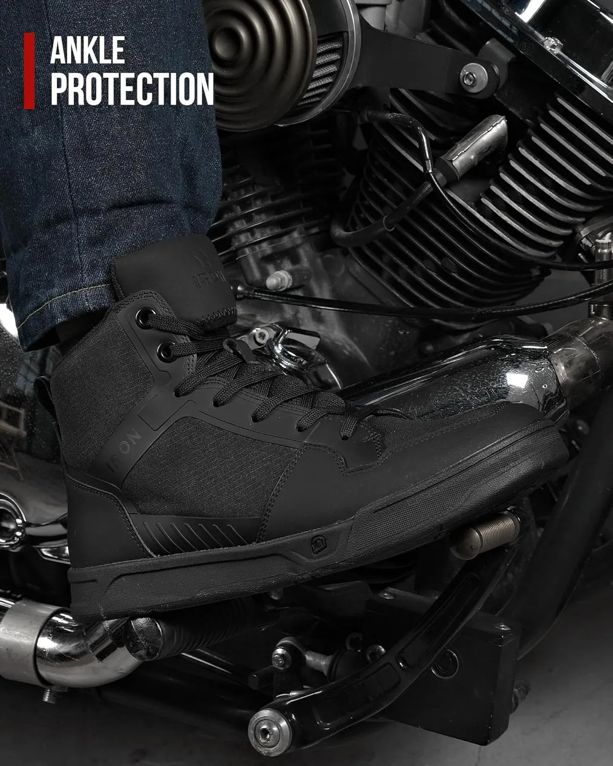 IRON JIA'S Motorcycle Shoes for Men, Anti-Slip Breathable Casual Motorcycle Riding Boots with Ankle Support, Shift Pad 9.5