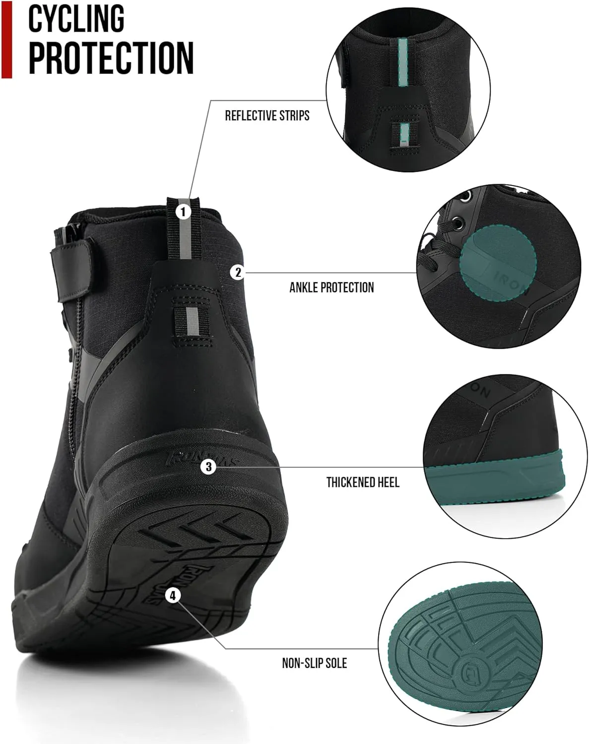 IRON JIA'S Motorcycle Shoes for Men, Anti-Slip Breathable Casual Motorcycle Riding Boots with Ankle Support, Shift Pad 9.5