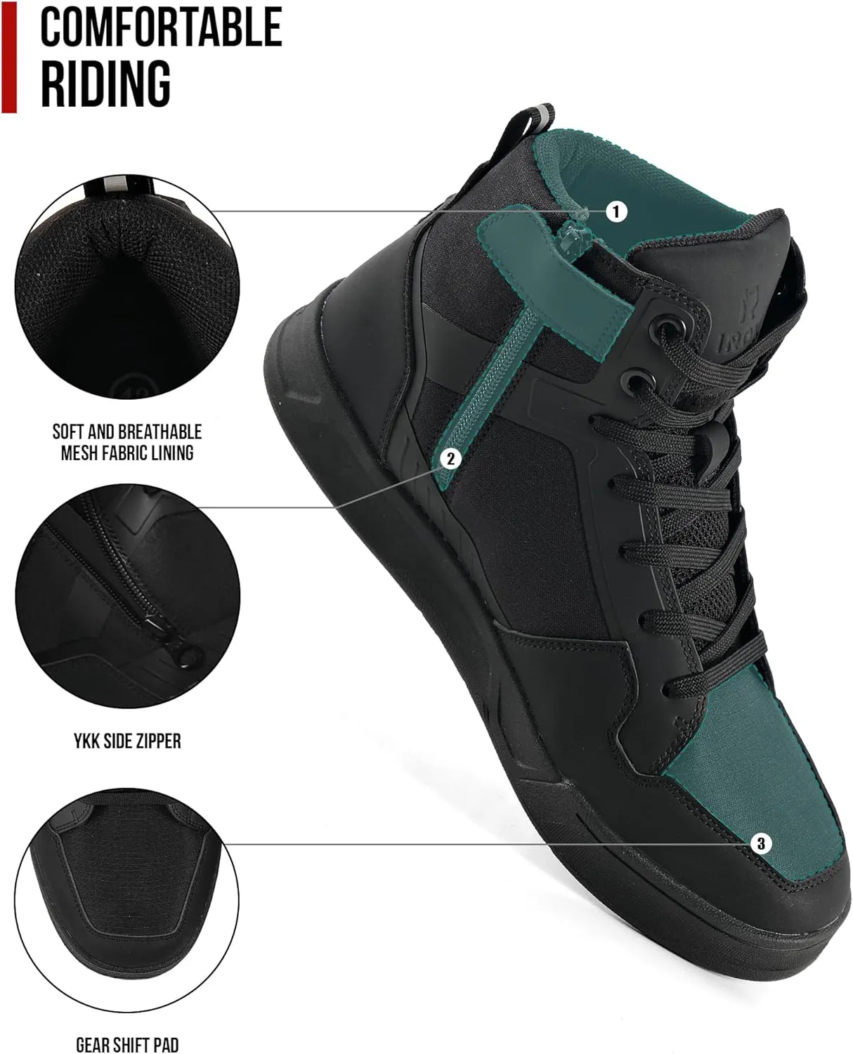 IRON JIA'S Motorcycle Shoes for Men, Anti-Slip Breathable Casual Motorcycle Riding Boots with Ankle Support, Shift Pad 9.5