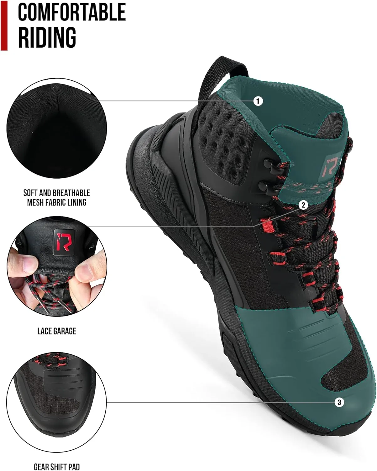 IRON JIA'S Motorcycle Shoes for Men, Waterproof Anti-Slip Breathable Street Casual Motorcycle Riding Boots with Lace Garage, Ankle Support, Shift Pads 10