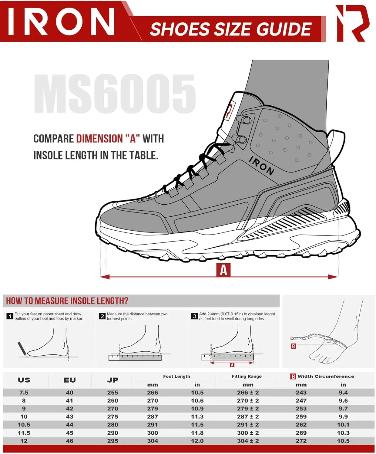 IRON JIA'S Motorcycle Shoes for Men, Waterproof Anti-Slip Breathable Street Casual Motorcycle Riding Boots with Lace Garage, Ankle Support, Shift Pads 10