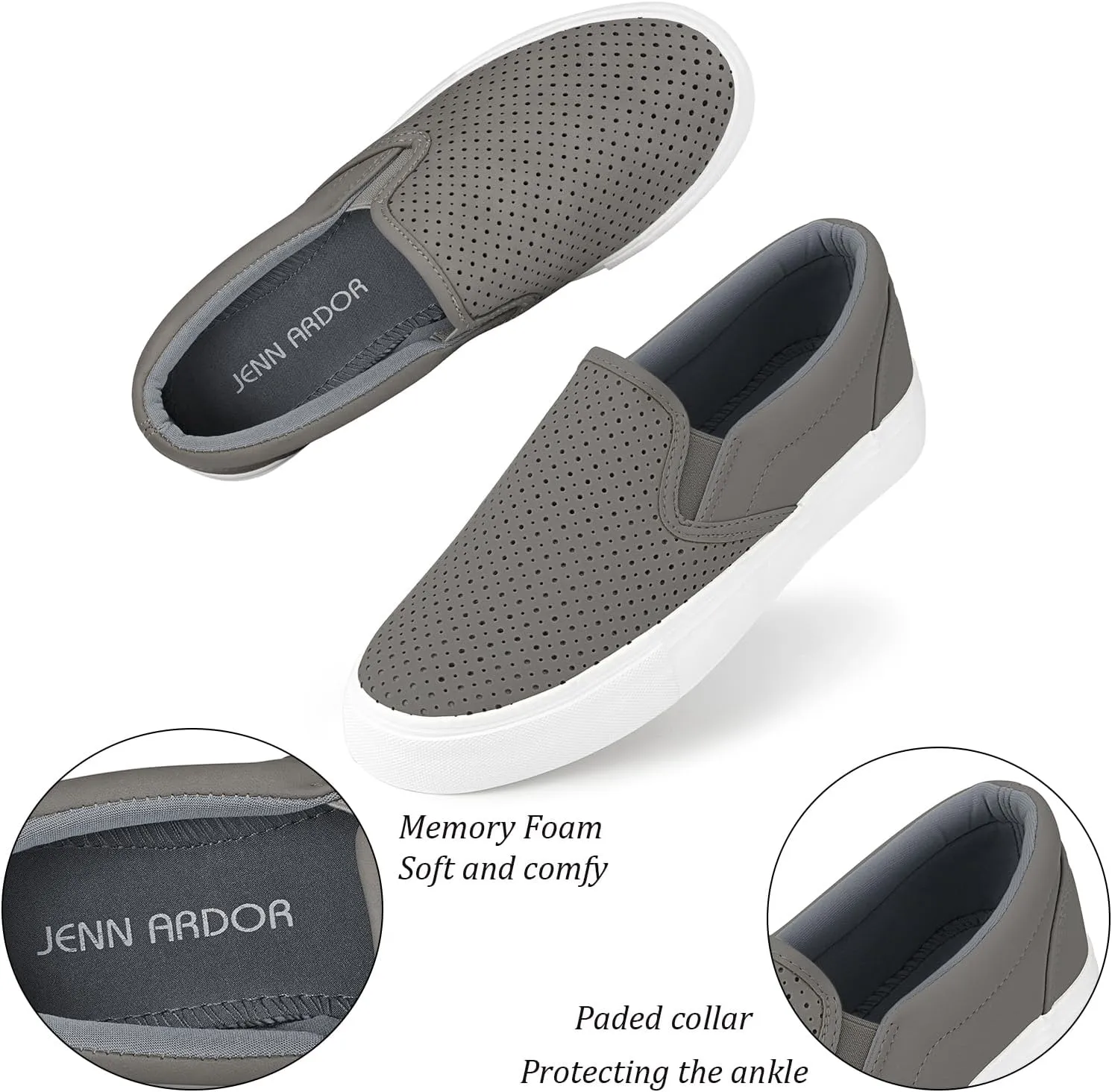 JENN ARDOR Womens Slip On Sneakers Perforated/Quilted Casual Shoes Fashion Walking Flats