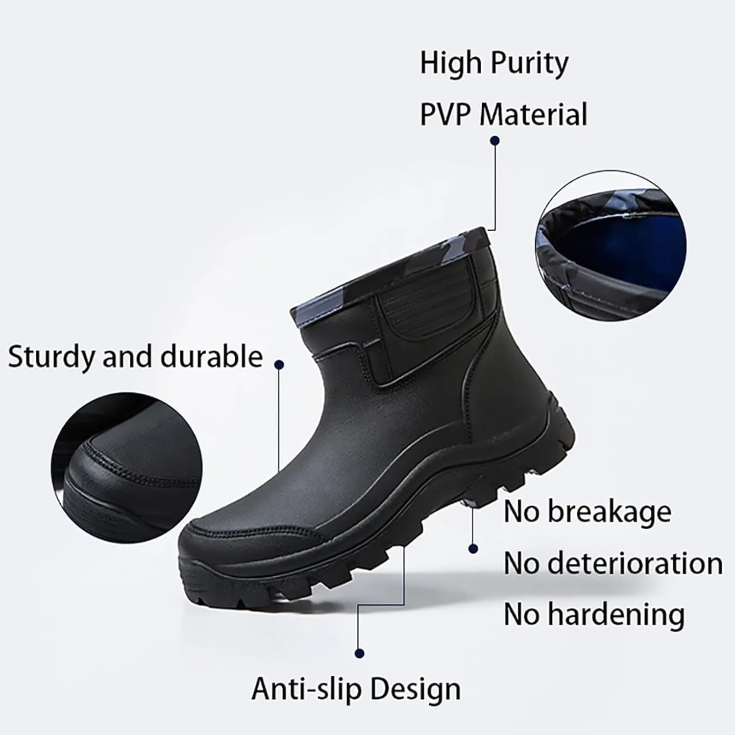 jessie Rain Boots for Men PVC Waterproof Rubber Boots Mud Boot Short Ankle Boots