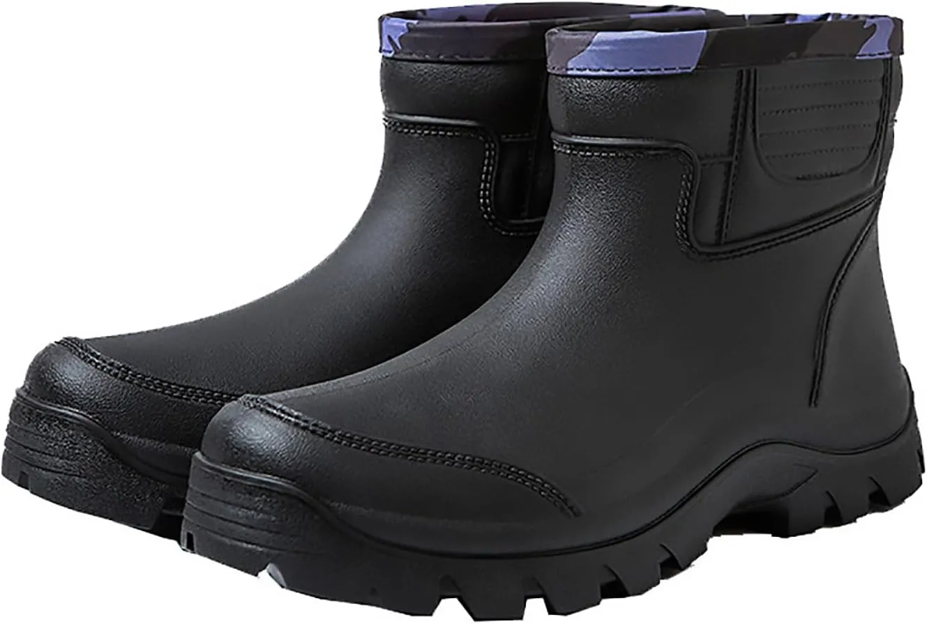 jessie Rain Boots for Men PVC Waterproof Rubber Boots Mud Boot Short Ankle Boots