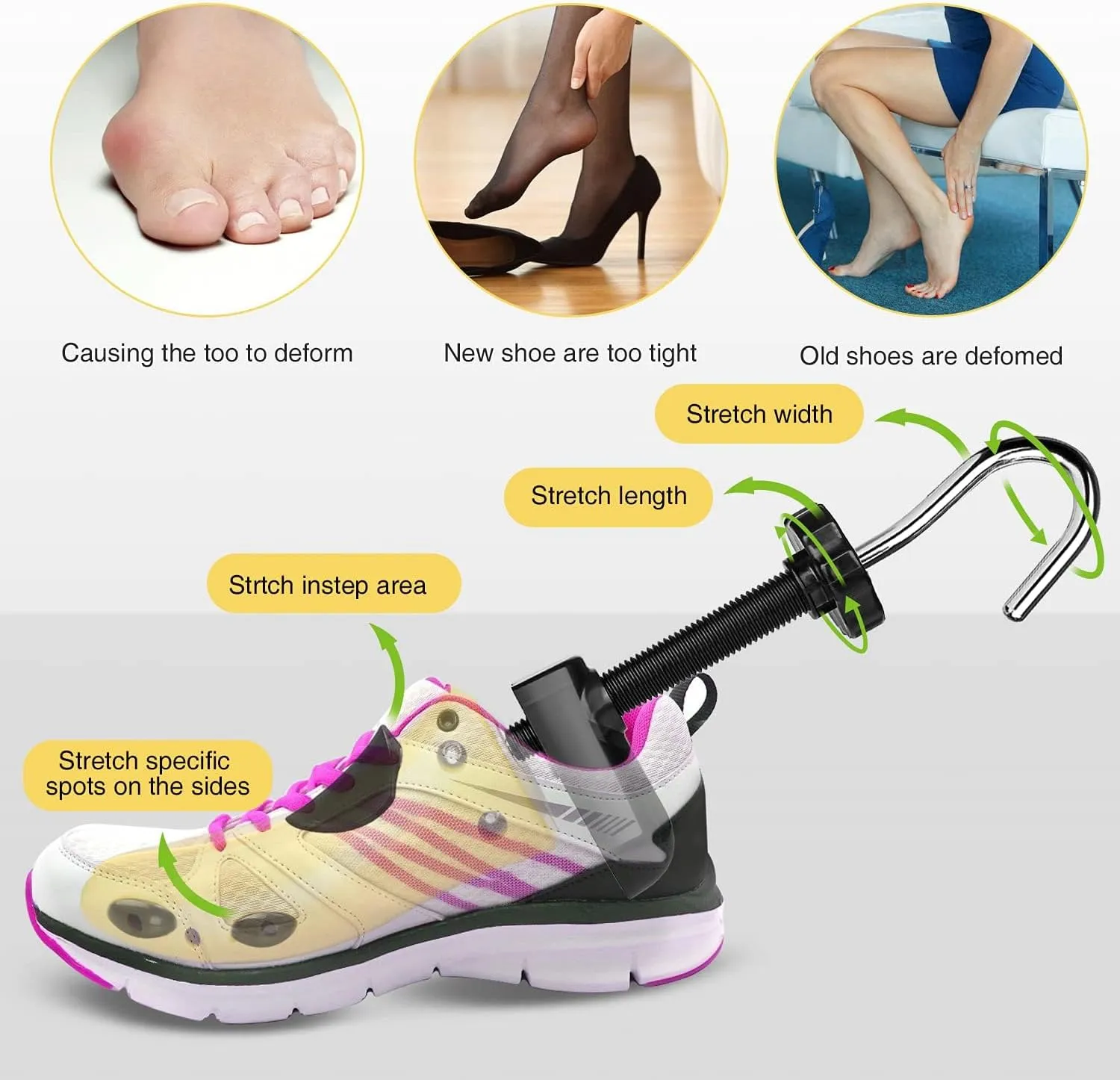 JJDPARTS Shoe Stretcher, Pair 4-Way Shoe Expander Widener Shoe Tree Extender for Women Men