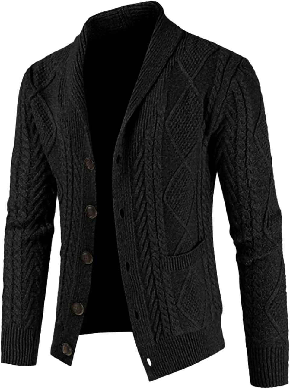 JMIERR Men's Casual Long Sleeve Shawl Collar Buttons Down Cable Knit Cardigan Sweater with Pockets