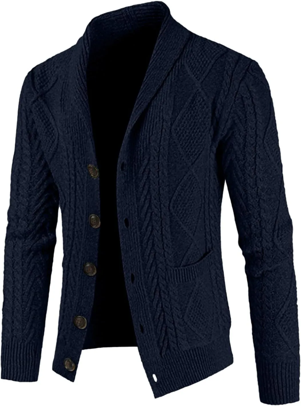 JMIERR Men's Casual Long Sleeve Shawl Collar Buttons Down Cable Knit Cardigan Sweater with Pockets