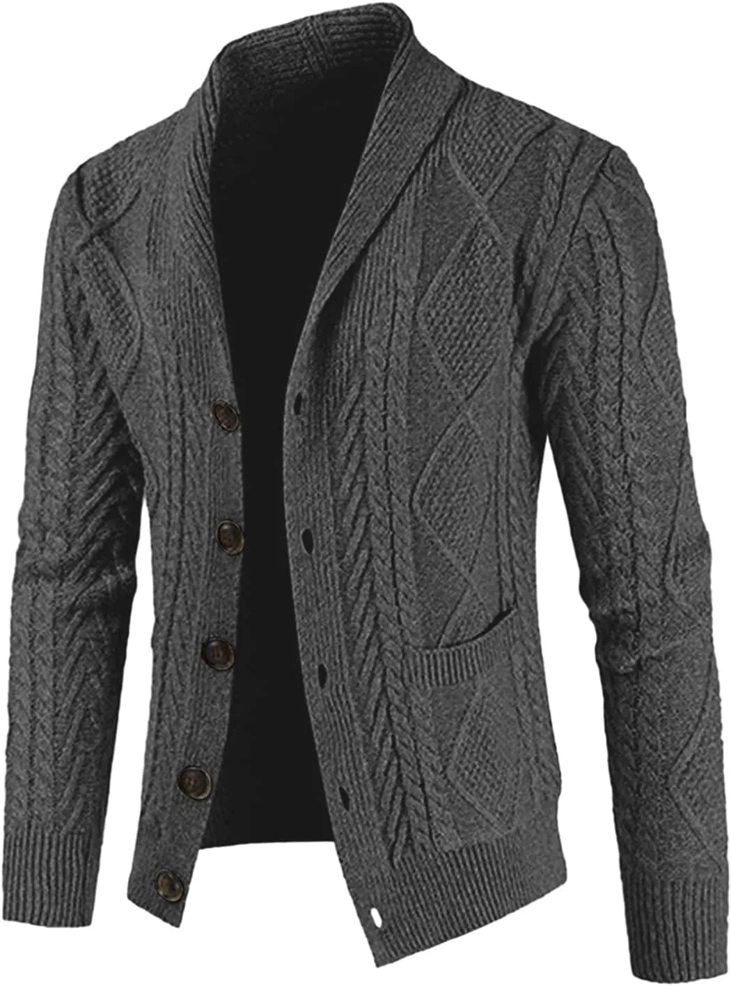 JMIERR Men's Casual Long Sleeve Shawl Collar Buttons Down Cable Knit Cardigan Sweater with Pockets