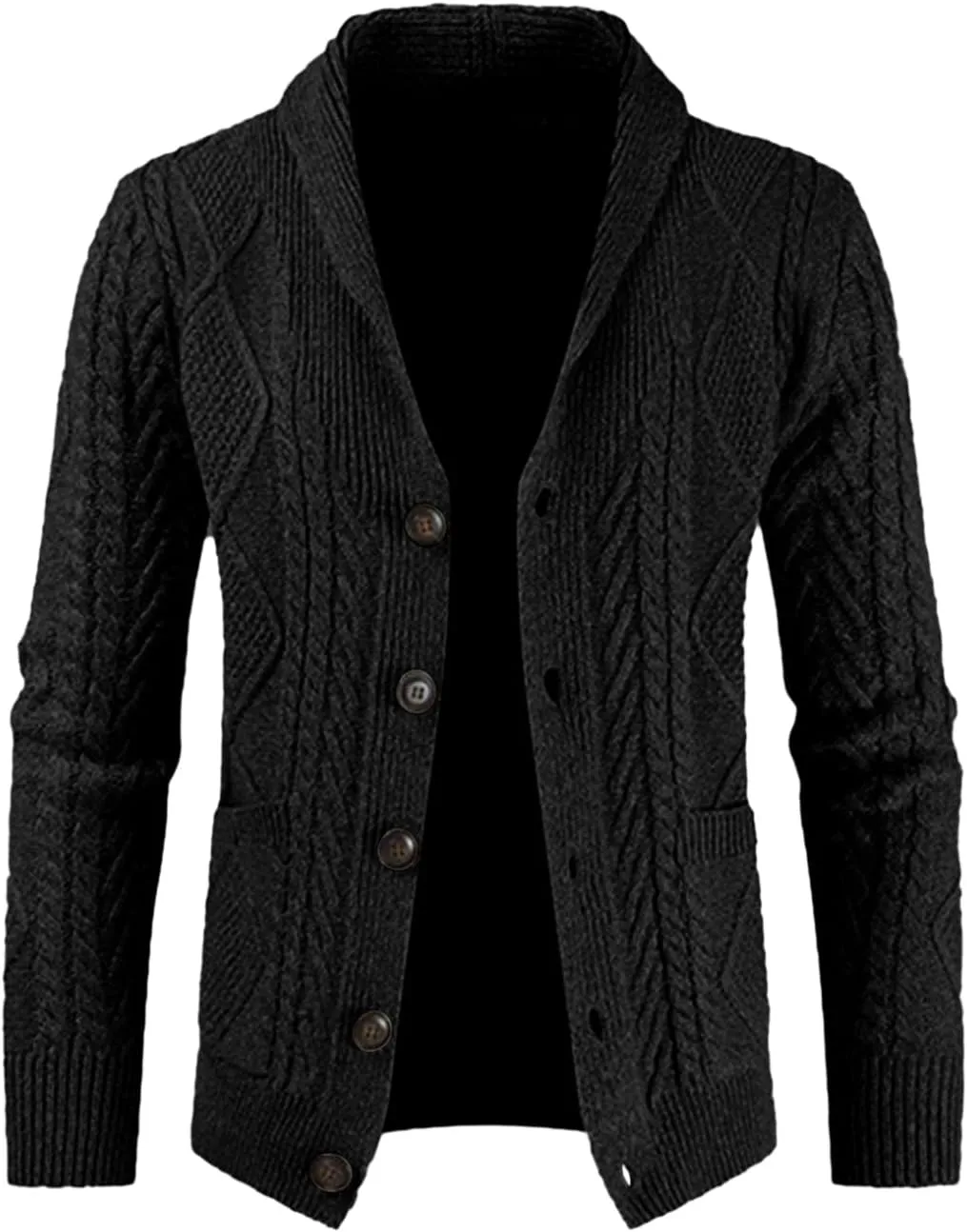 JMIERR Men's Casual Long Sleeve Shawl Collar Buttons Down Cable Knit Cardigan Sweater with Pockets