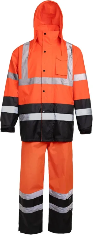 JORESTECH Safety Rain Set/Jacket Reflective High Visibility Yellow Black JK-03 / Pants Lime ANSI 150D Heavy Duty PANTS-03