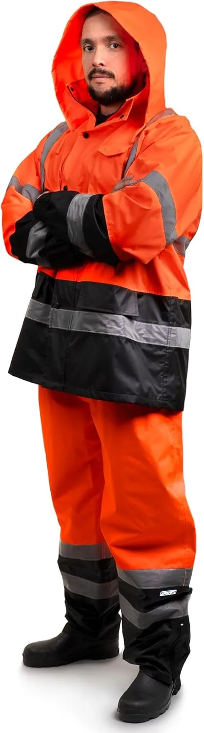JORESTECH Safety Rain Set/Jacket Reflective High Visibility Yellow Black JK-03 / Pants Lime ANSI 150D Heavy Duty PANTS-03
