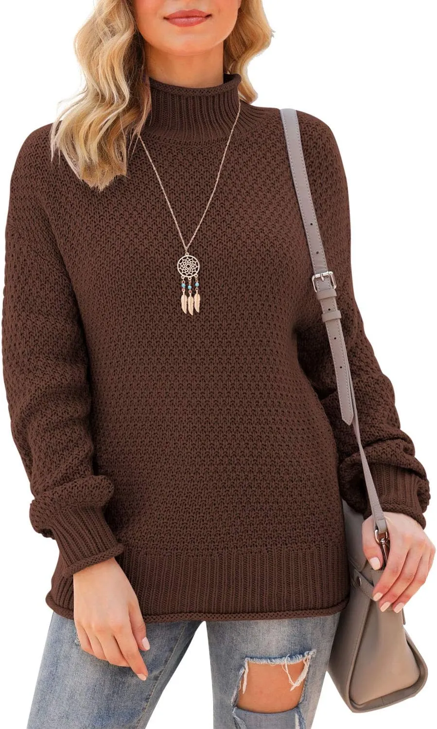 Jouica Women's Turtleneck Oversized Sweaters Batwing Long Sleeve Pullover Loose Chunky Knit Jumper