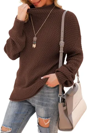 Jouica Women's Turtleneck Oversized Sweaters Batwing Long Sleeve Pullover Loose Chunky Knit Jumper