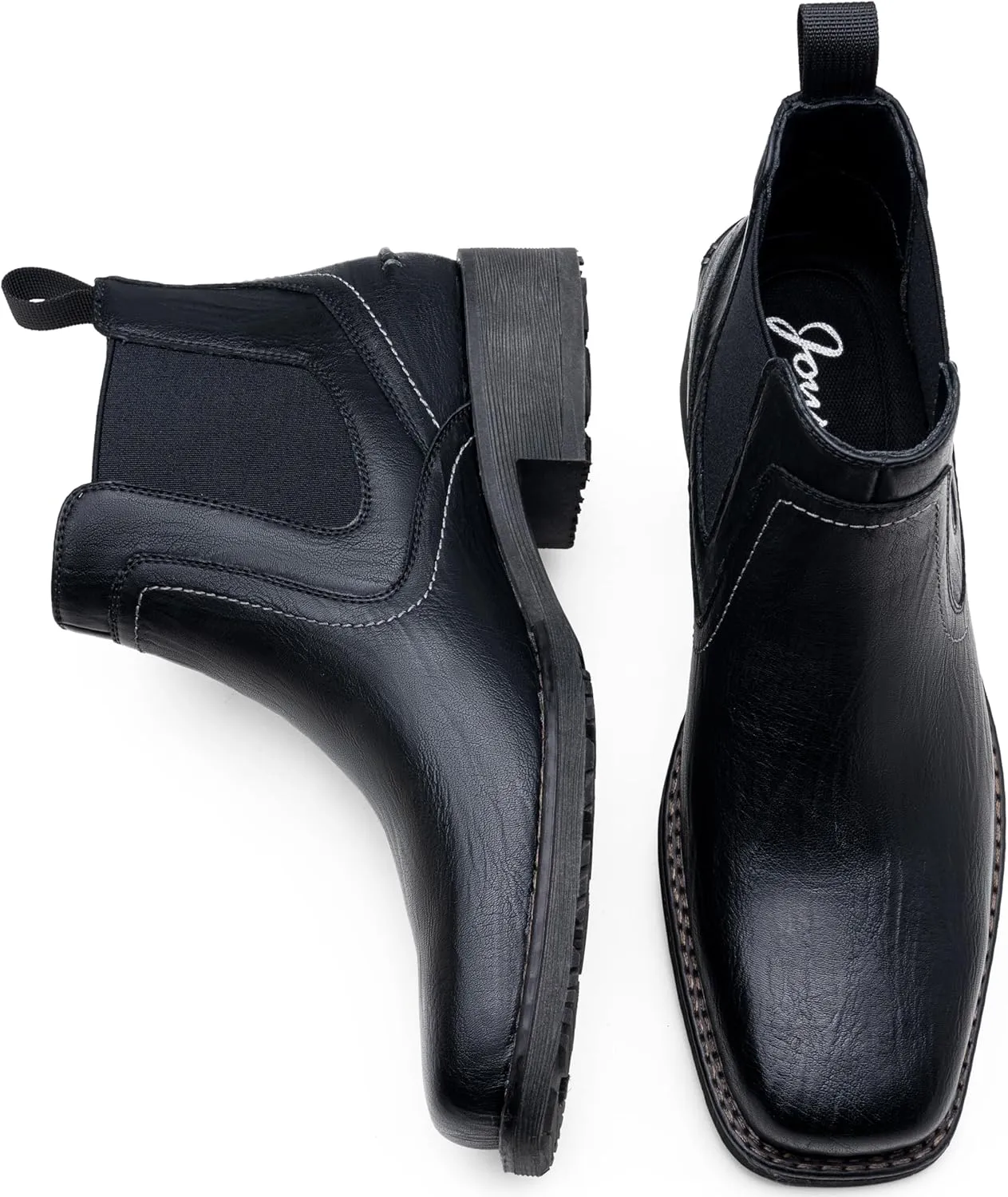 Jousen Chelsea Boots Men Square Toe Ankle Mens Western Boots Casual Slip On Boots for Men