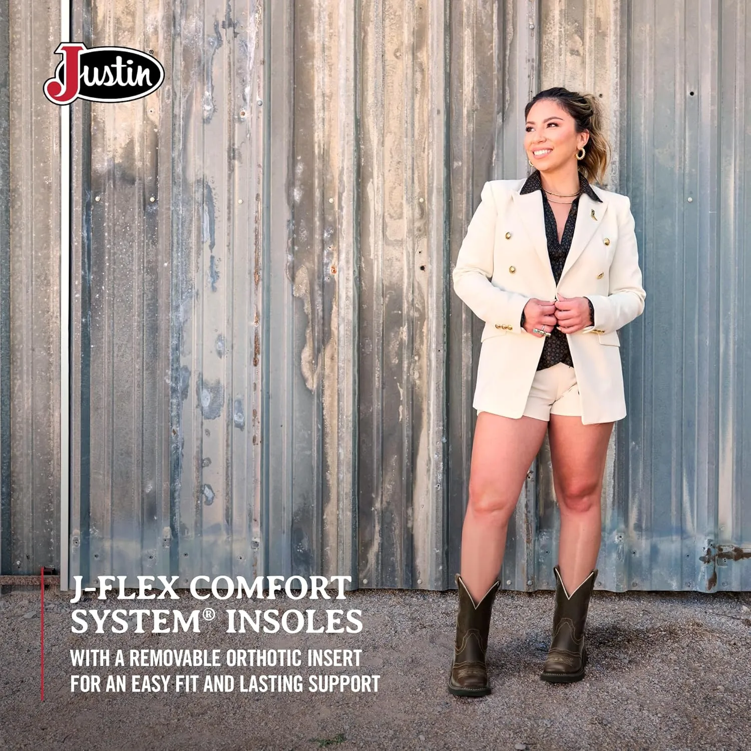 Justin Mandra 8” Western Boots for Women - Durable Cowhide Leather Square Toe Cowgirl Boots with Vivid Stitching, J-Flex Comfort & Non-Slip Outsoles