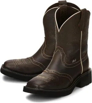 Justin Mandra 8” Western Boots for Women - Durable Cowhide Leather Square Toe Cowgirl Boots with Vivid Stitching, J-Flex Comfort & Non-Slip Outsoles