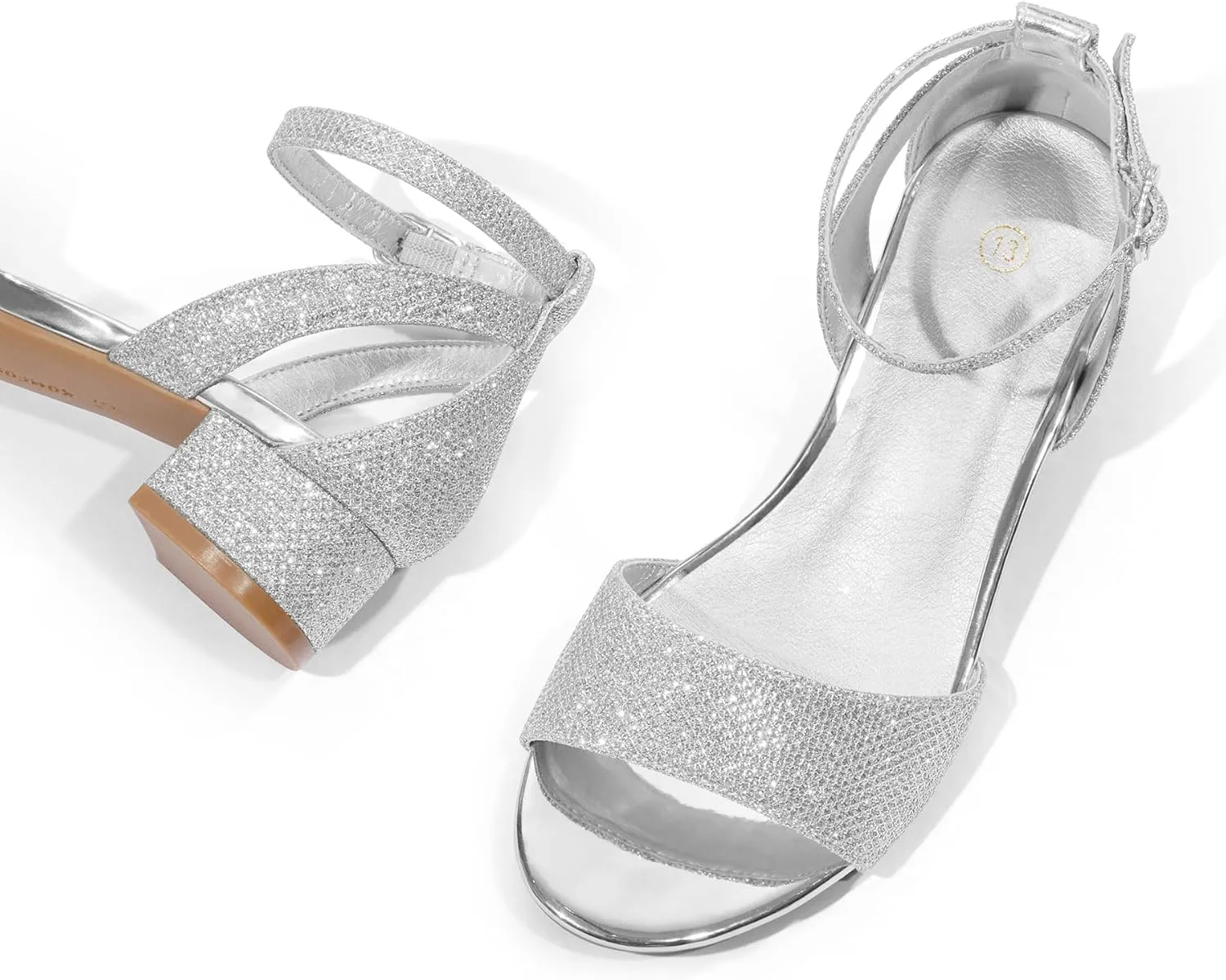 K KomForme Girls Sandals Low Chunky Heels Dress Pumps Ankle Strap Open Toe Flower Wedding Party Dress Shoes for Toddler/Little Kid/Big Kid