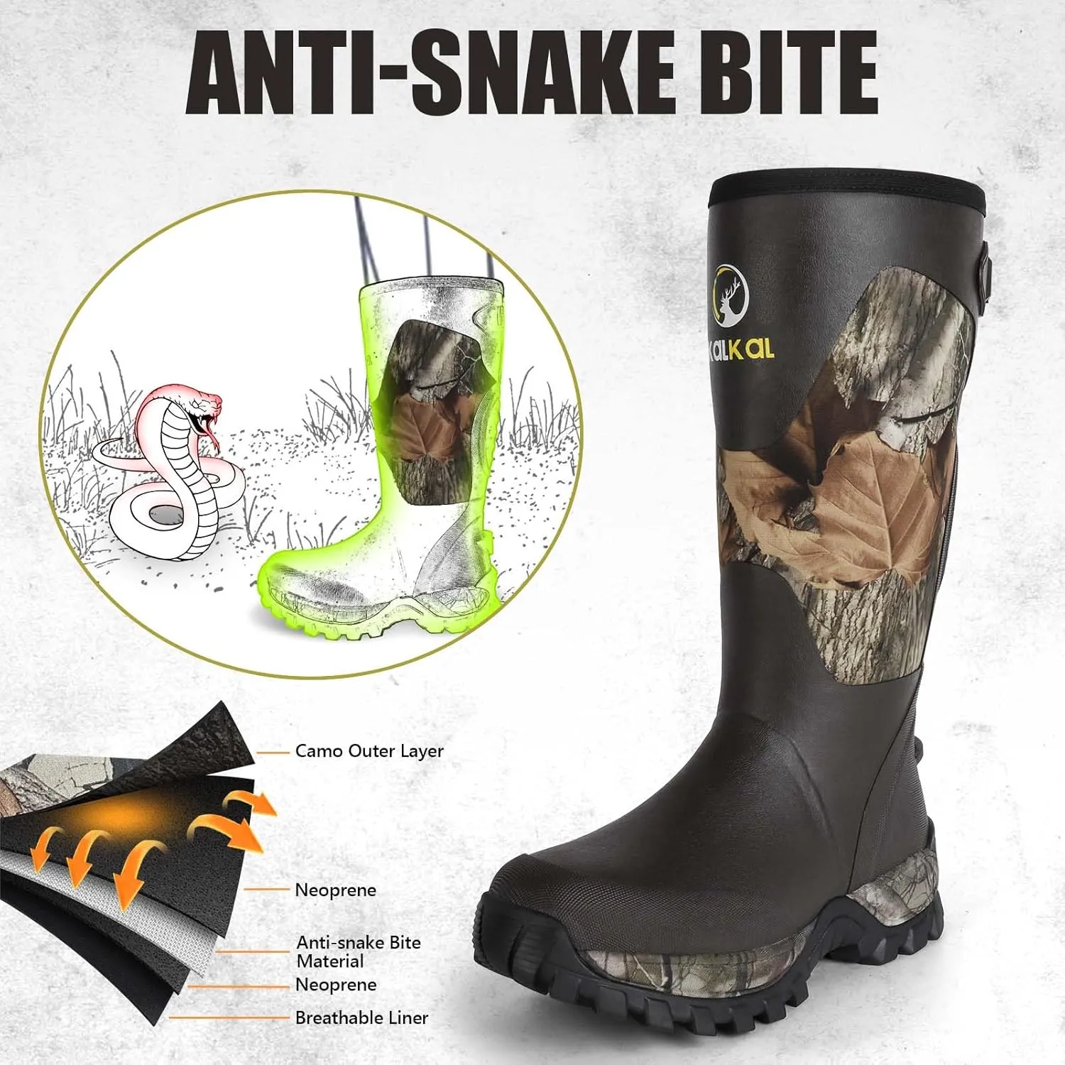 Kalkal Snake Boots for Men, Hunting Boots Waterproof Insulated Outdoor Rubber Boots, with 5mm Neoprene Anti-slip Snake Boots for Hunting Working Farming Gardening Fishing
