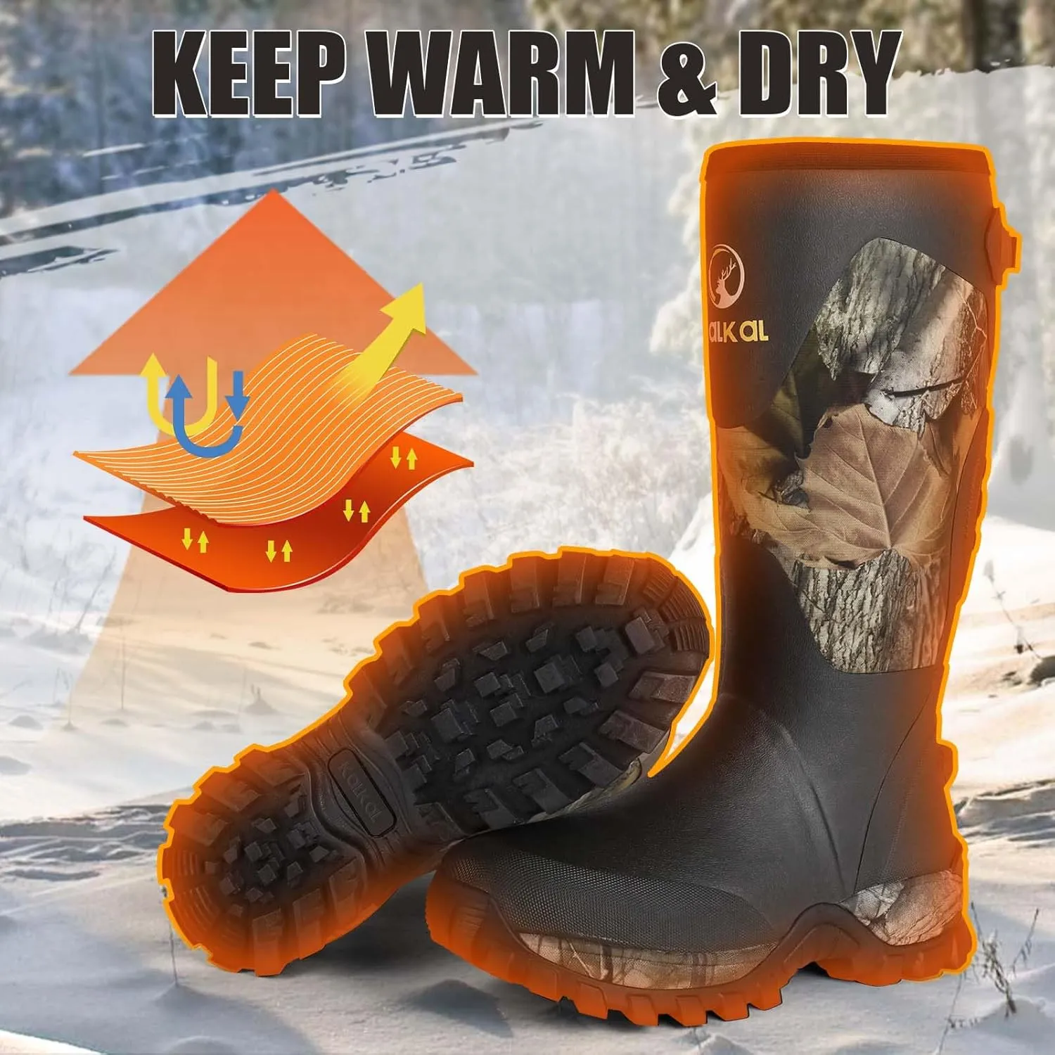 Kalkal Snake Boots for Men, Hunting Boots Waterproof Insulated Outdoor Rubber Boots, with 5mm Neoprene Anti-slip Snake Boots for Hunting Working Farming Gardening Fishing