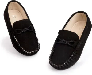 Kannior Boys Girls Leather Loafers Slip-On Texture Flats Boat Dress Moccasin Schooling Daily Walking Shoes(Toddler/Little Kids)