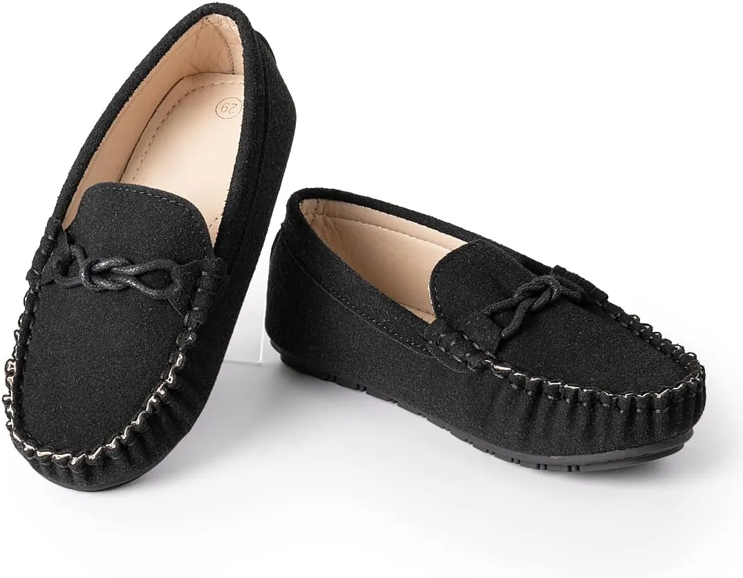 Kannior Boys Girls Leather Loafers Slip-On Texture Flats Boat Dress Moccasin Schooling Daily Walking Shoes(Toddler/Little Kids)