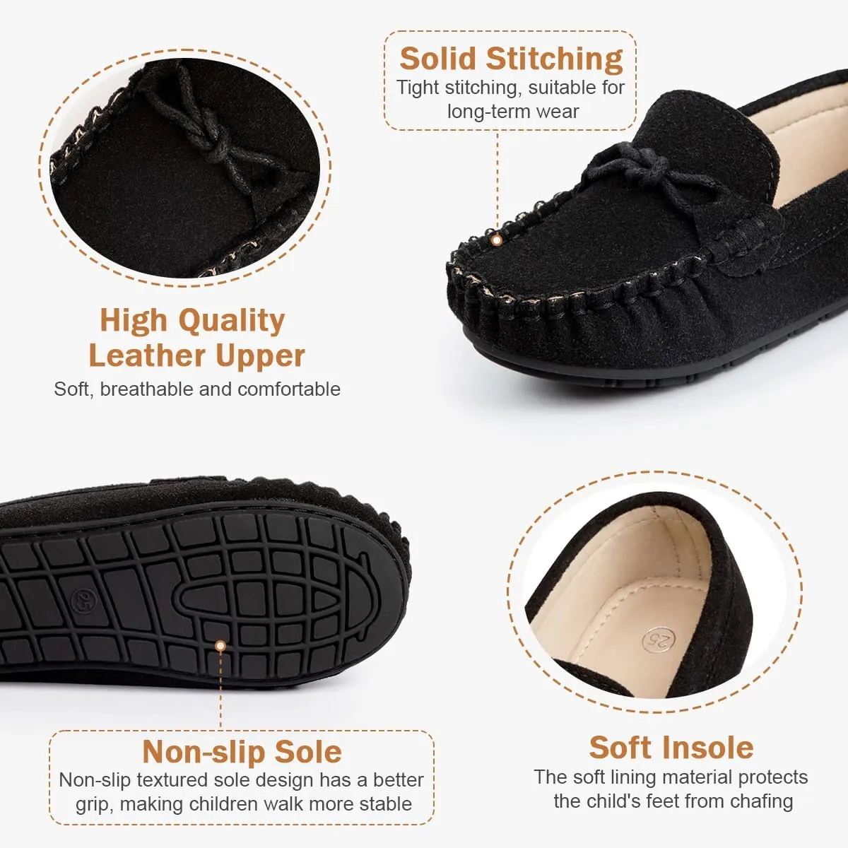 Kannior Boys Girls Leather Loafers Slip-On Texture Flats Boat Dress Moccasin Schooling Daily Walking Shoes(Toddler/Little Kids)