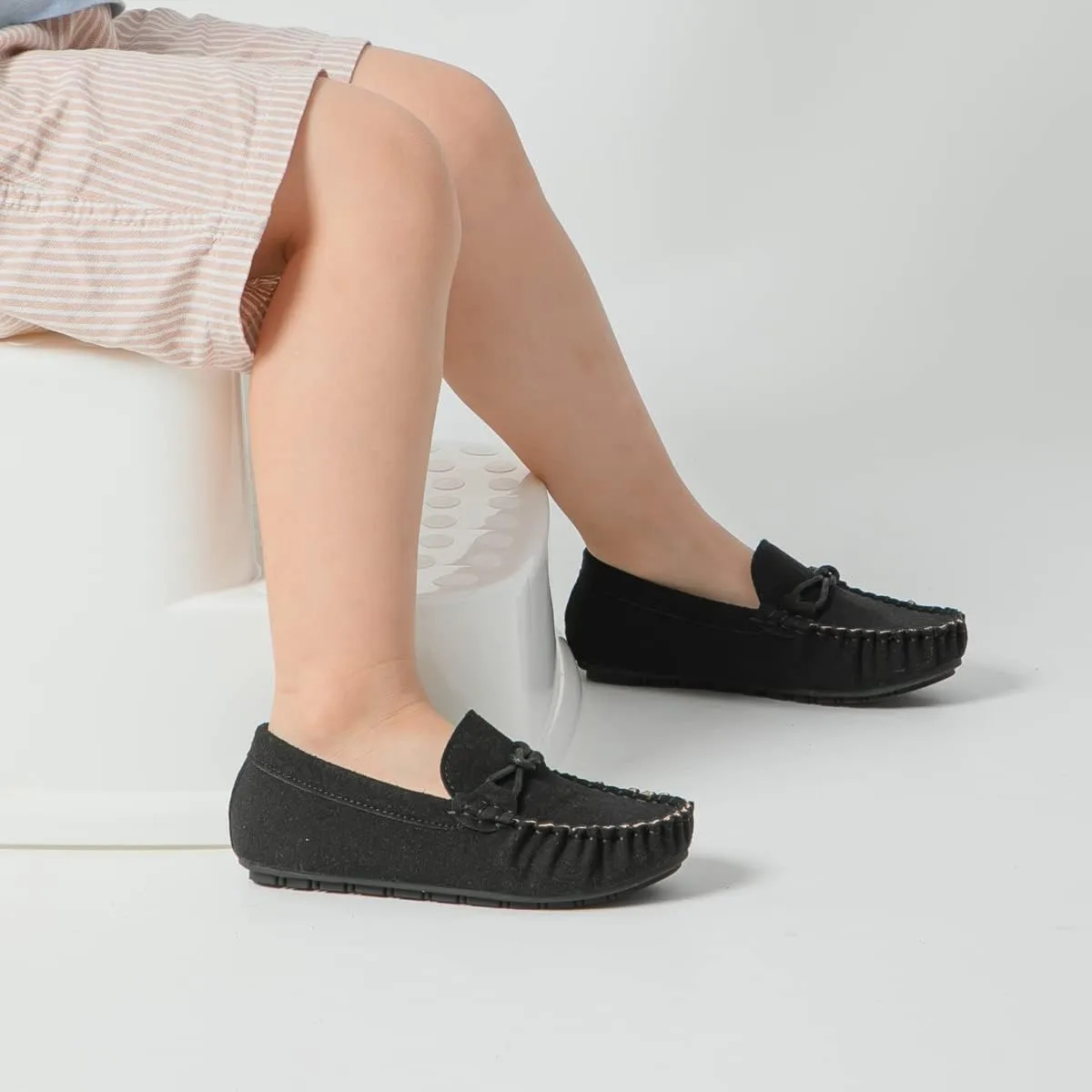 Kannior Boys Girls Leather Loafers Slip-On Texture Flats Boat Dress Moccasin Schooling Daily Walking Shoes(Toddler/Little Kids)