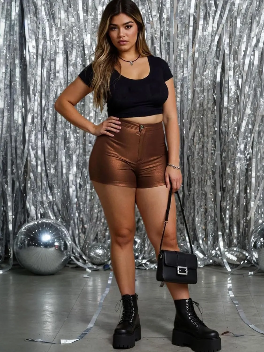 KANSOON Women's Metallic Faux Leather Shorts High Waist Shiny Sexy Rave Short Hot Pants