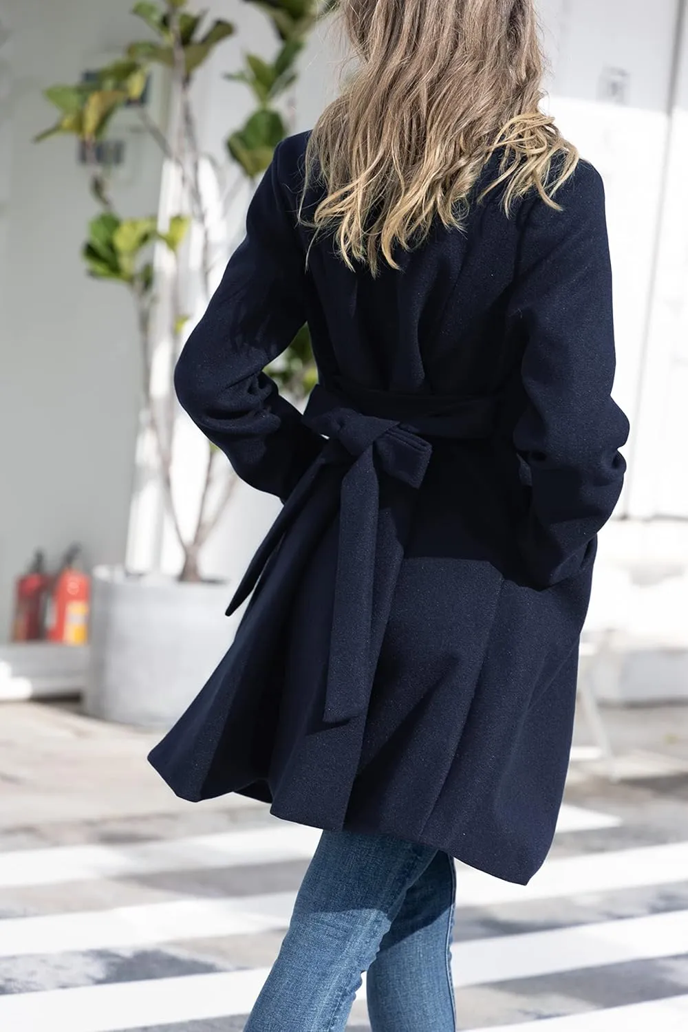 Kate Kasin Women A Line Peacoat Dress Coat Belted Notch Lapel Overcoat Fall Winter Trench Coats