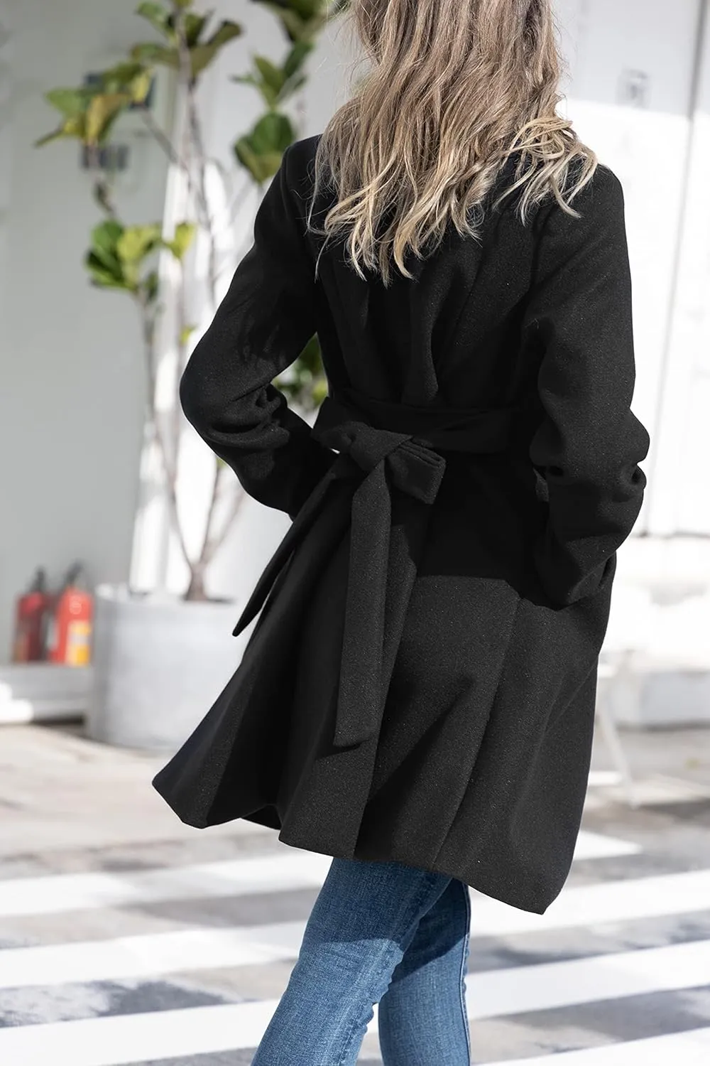 Kate Kasin Women A Line Peacoat Dress Coat Belted Notch Lapel Overcoat Fall Winter Trench Coats