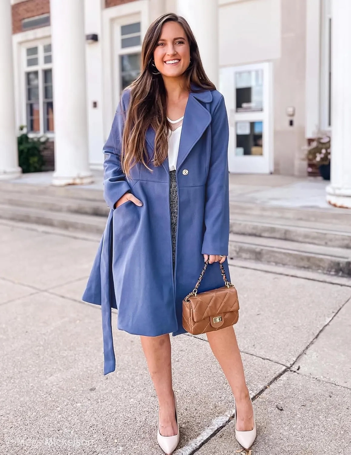 Kate Kasin Women A Line Peacoat Dress Coat Belted Notch Lapel Overcoat Fall Winter Trench Coats