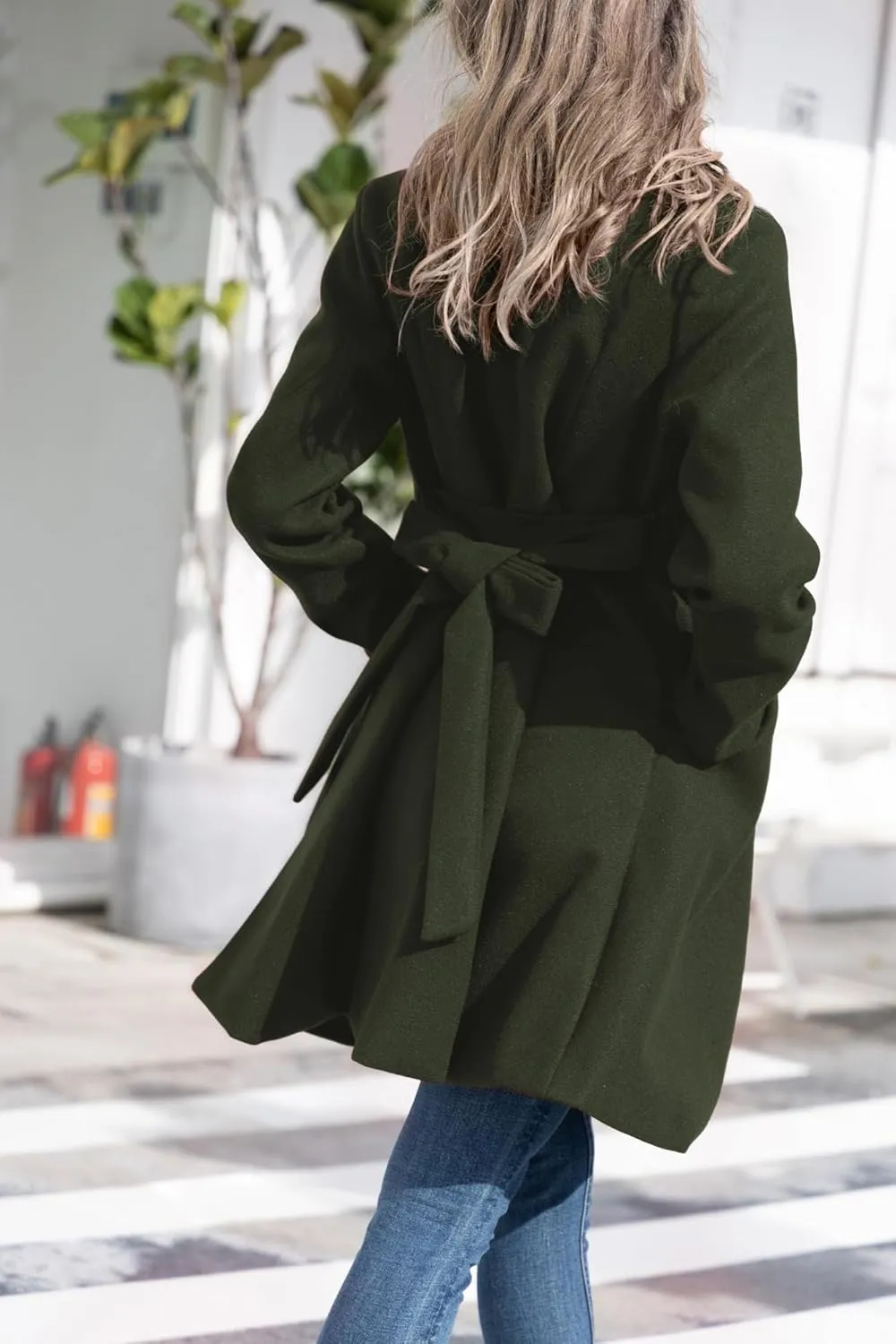 Kate Kasin Women A Line Peacoat Dress Coat Belted Notch Lapel Overcoat Fall Winter Trench Coats