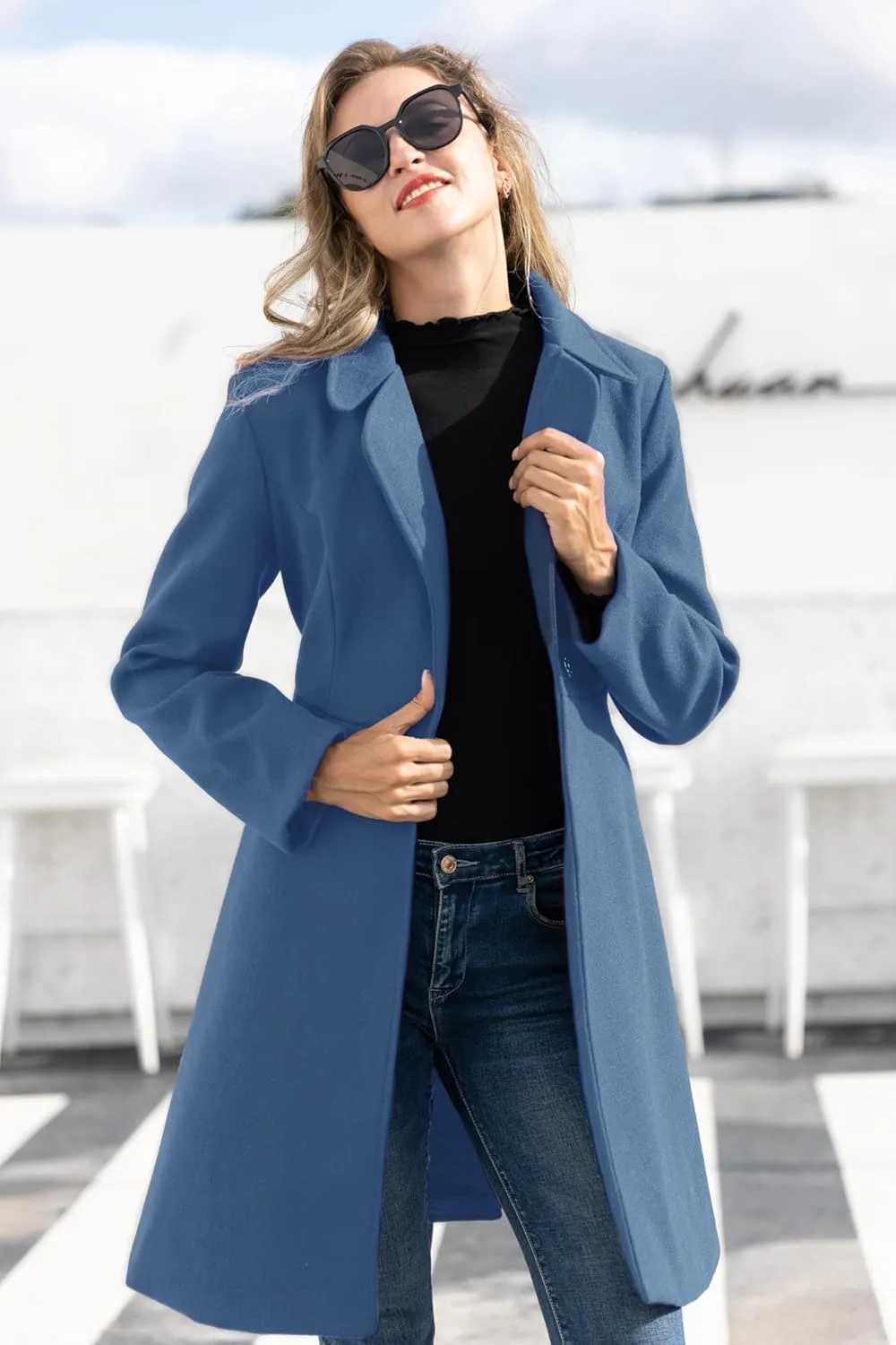 Kate Kasin Women A Line Peacoat Dress Coat Belted Notch Lapel Overcoat Fall Winter Trench Coats