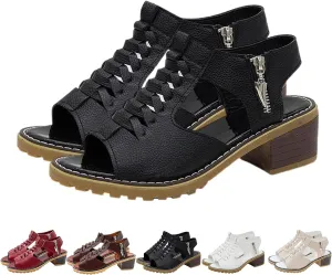 Keilani Women's Comfy Orthotic Sandals, Libiyi Sandals Women, Peep Toe Cutout Zipper Chunky Heeled