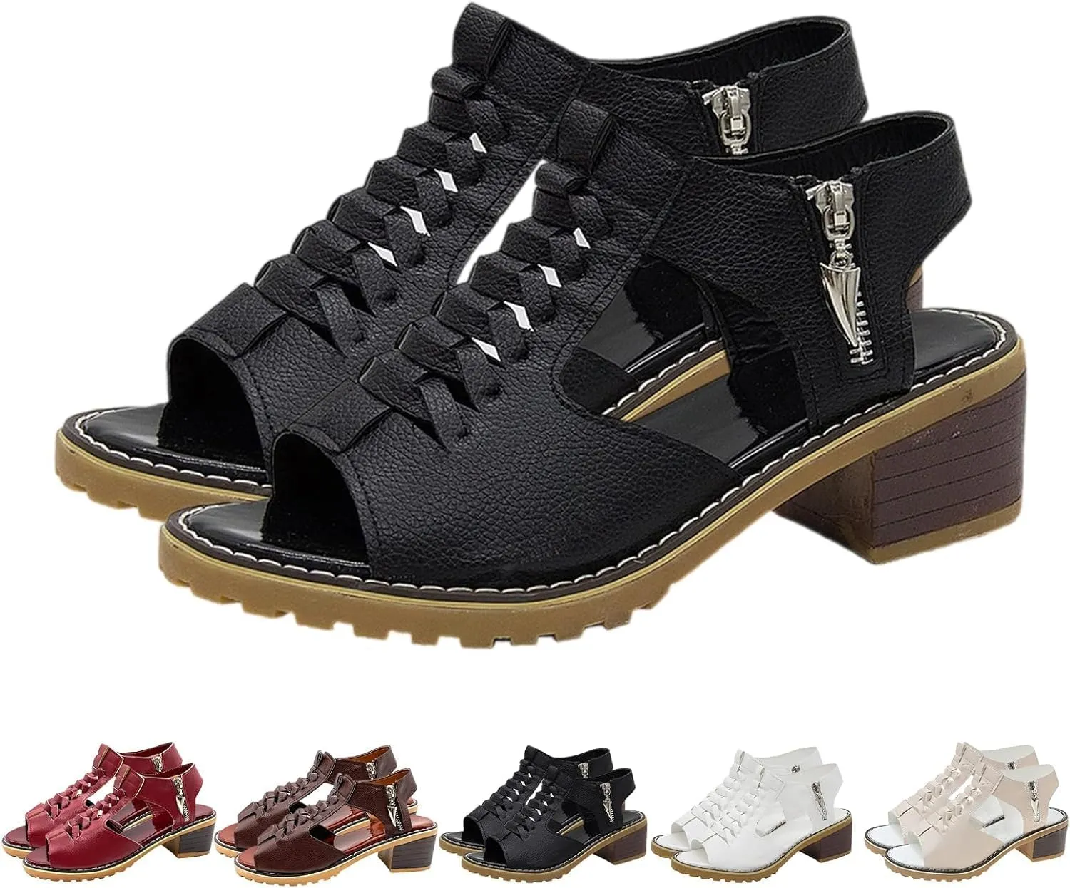 Keilani Women's Comfy Orthotic Sandals, Libiyi Sandals Women, Peep Toe Cutout Zipper Chunky Heeled