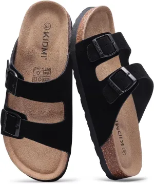 KIDMI Women's Genuine Suede Sandals Cork Footbed Summer Adjustable Slide Sandals